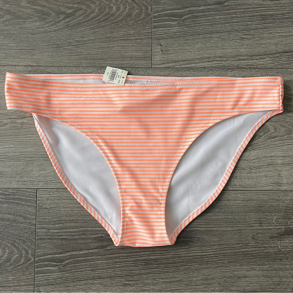 AERIE Bikini Bottom Size Large Neon Orange Stripe Classic Fit Beach Swimwear NWT